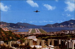 View Of Plane Landing From Lung Tseung Road Postcard