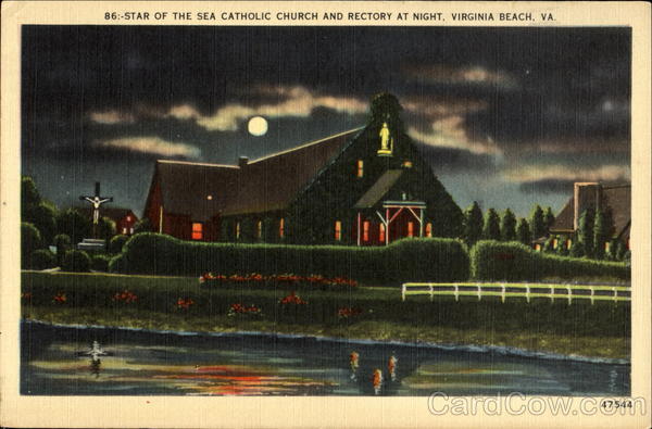 Star Of The Sea Catholic Church And Rectory At Night Virginia Beach