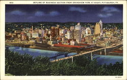 Skyline Of Business Section From Grandview Park At Night Postcard