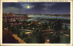 Confederate Park Post Office And Mississippi River By Moonlight Postcard