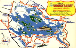 Map Of Lake Winnipesaukee And Major Islands New Hampshire Postcard 