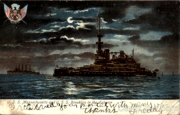U.S.S. Massachusetts And U.S.S. Brooklyn In The Distance