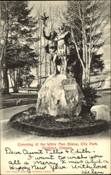Coming Of The White Man Statue, City Park Postcard