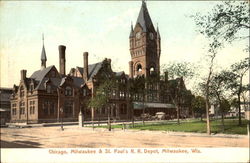 Chicago Milwaukee & St. Paul's R. R. Depot Postcard