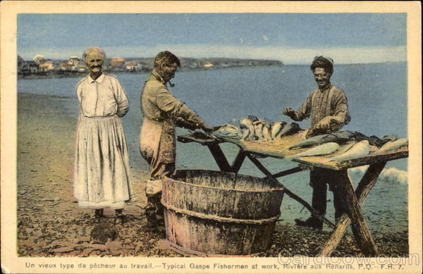 Typical Gaspe Fishermen At Work PQ Canada Quebec