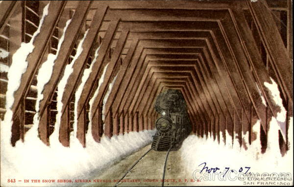 In The Snow Sheds, Sierra Nevada Mountains, Ogden Route, S.P.R.R.