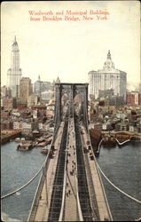 Woolworth And Municipal Buildings From Brooklyn Bridge Postcard