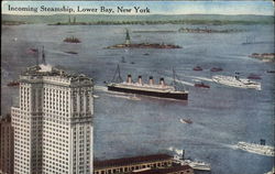 Incoming Steamships Lower Bay New York City, NY Postcard Postcard