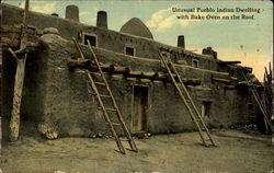 Unusual Pueblo Indian Dwelling With Bake Oven On The Roof Postcard