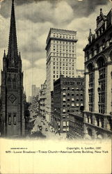 Lower Broadway Trinity Church Postcard