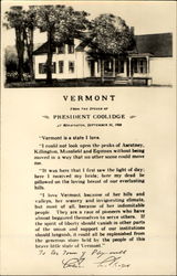 President Coolidge Home Plymouth, VT Presidents Postcard Postcard