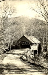 Covered Bridge And Mt. Liberty On Bus Road Postcard