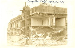 Hall after Earthquake 1933 Compton, CA San Diego Postcard Postcard