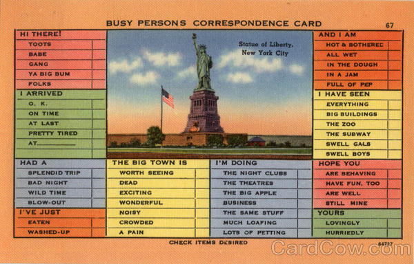 Busy Persons Correspondence Card - Statue of Liberty New York City