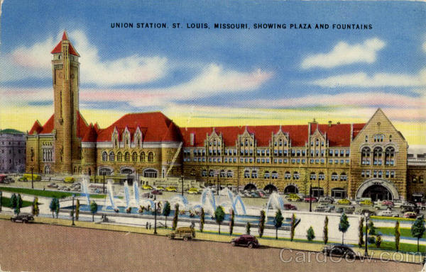 Union Station Showing Plaza and Fountains St. Louis Missouri