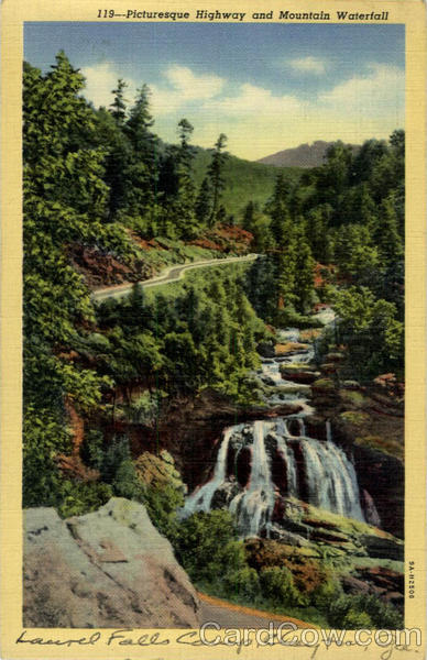 Picturesque Highway and Mountain Waterfall Laurel Falls Camp Clayton Georgia