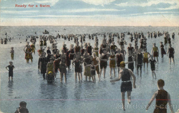 Ready for a Swim - Beach Scene, swimers Swimming