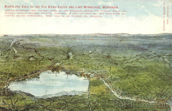 Bird's Eye View of Fox River Vally and Lake Winnebago Wisconsin