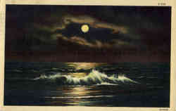 Ocean Scene at Night - Full Moon Postcard