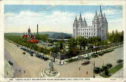 Temple Block and Brigham Young Monument Postcard