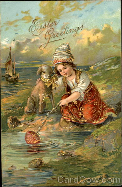 Easter Greetings Gold Embossed With Children