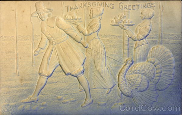 Thanksgiving Greetings Embossed Pilgrims
