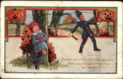 Children Policeman Halloween Postcard Postcard