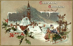 Santa in Sled Blue Robe Postcard