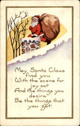 Santa at Chimney Postcard