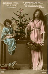 Sincerely I Wish You A Happy Christmas Tinted Angels Postcard Postcard
