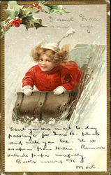 Girl on Toboggan Postcard