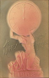 A Happy New Year 1908 Postcard