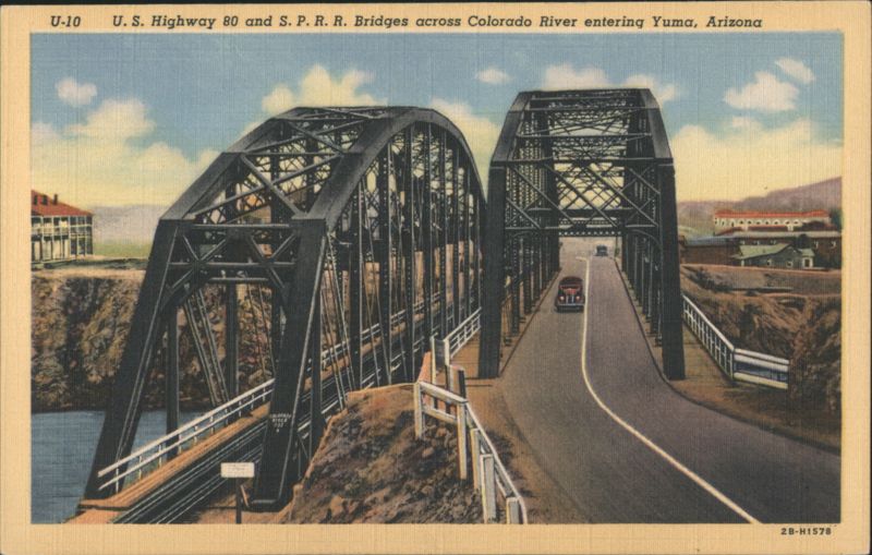 U. S. Highway 80 and S. P. R. R. Bridges across Colorado River entering Yuma, Arizona