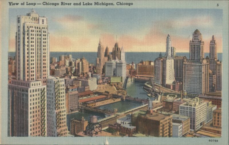 View of Loop - Chicago River and Lake Michigan Illinois