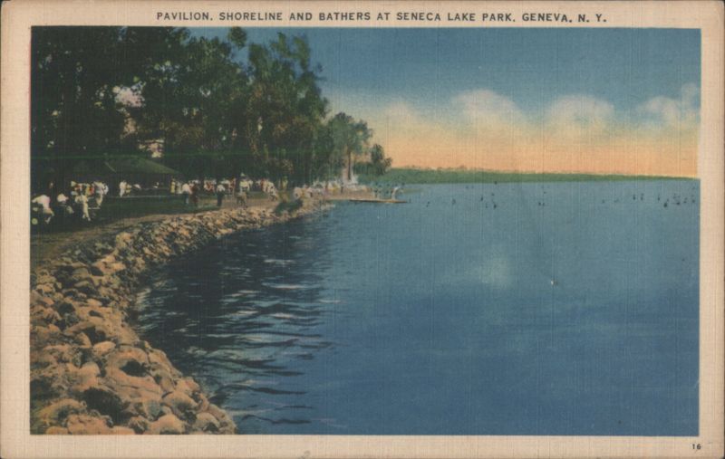 Pavilion, Shoreline and Bathers at Seneca Lake Park Geneva New York