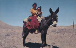 Navajo Woman and Daughter on Burro Postcard