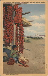 Native American Papago Boy Chili Peppers San Xavier Mission Postcard