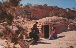 Navajo Family at the Entrance of Their Hogan Postcard