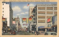Looking North on Central Avenue, Adams Hotel, Phoenix Postcard
