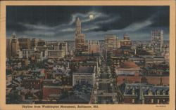 Skyline from Washington Monument, Baltimore Postcard