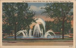 Fountain in Meyer Circle, 63rd and Ward Parkway Postcard