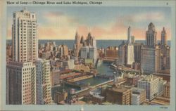View of Loop - Chicago River and Lake Michigan Postcard