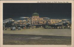 Municipal Airport at Night Postcard