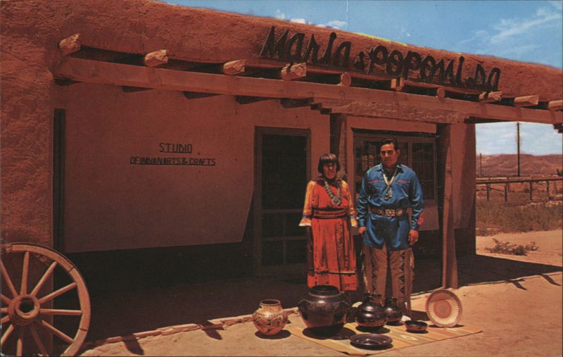 Maria and Popovi Da, San Ildefonso Potters with Pottery New Mexico