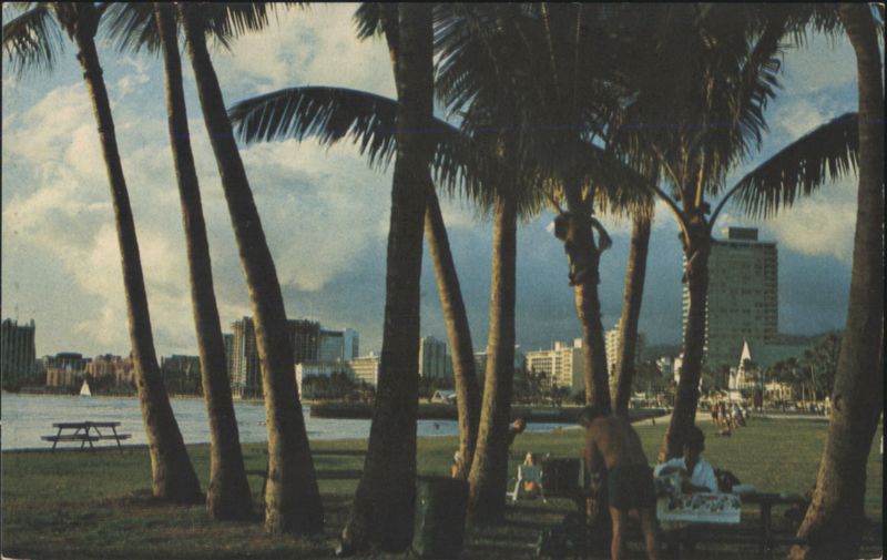 Waikiki Hotels Through Palm Trees Honolulu Hawaii Peter French