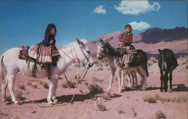 Native American Children on Donkeys Native Americana