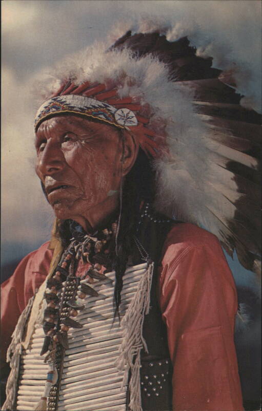 Elderly Native American Man in Headdress Native Americana