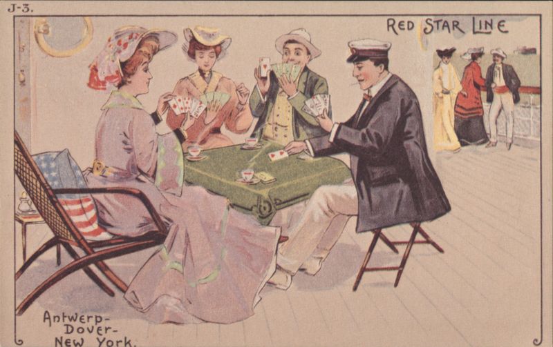 Red Star Line's S.S. FINLAND, Bridge Game on Deck, 1907