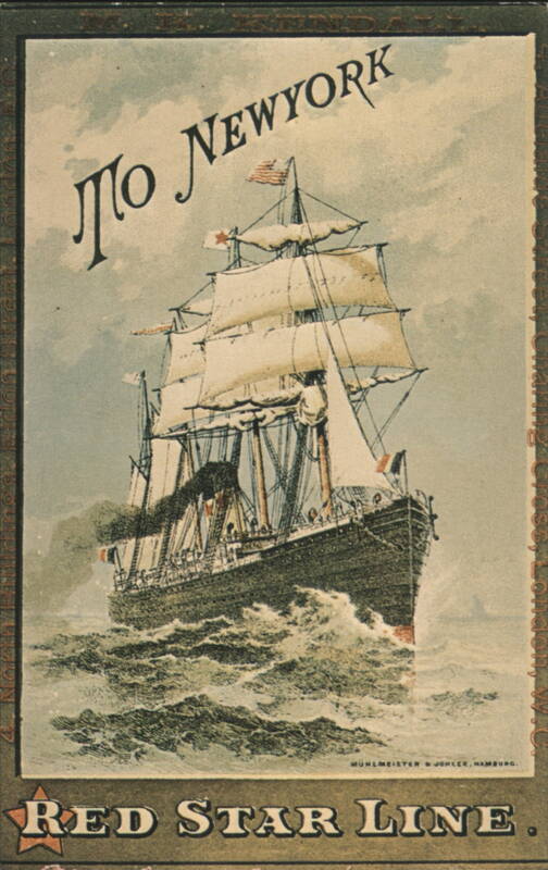 Red Star Line Steamship, To New York MUHLMEISTER & JOHLER, HAMBURG.