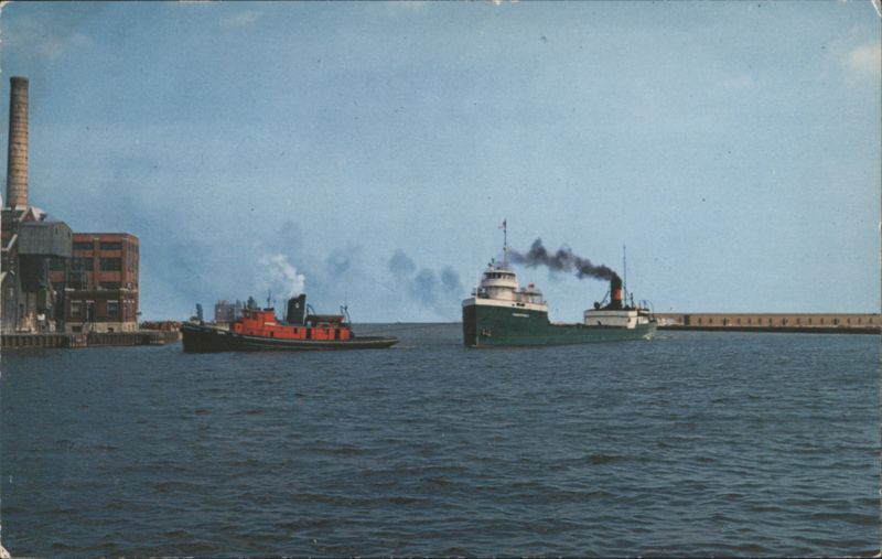 Freighter and Tugboat, Milwaukee Harbor, Wisconsin